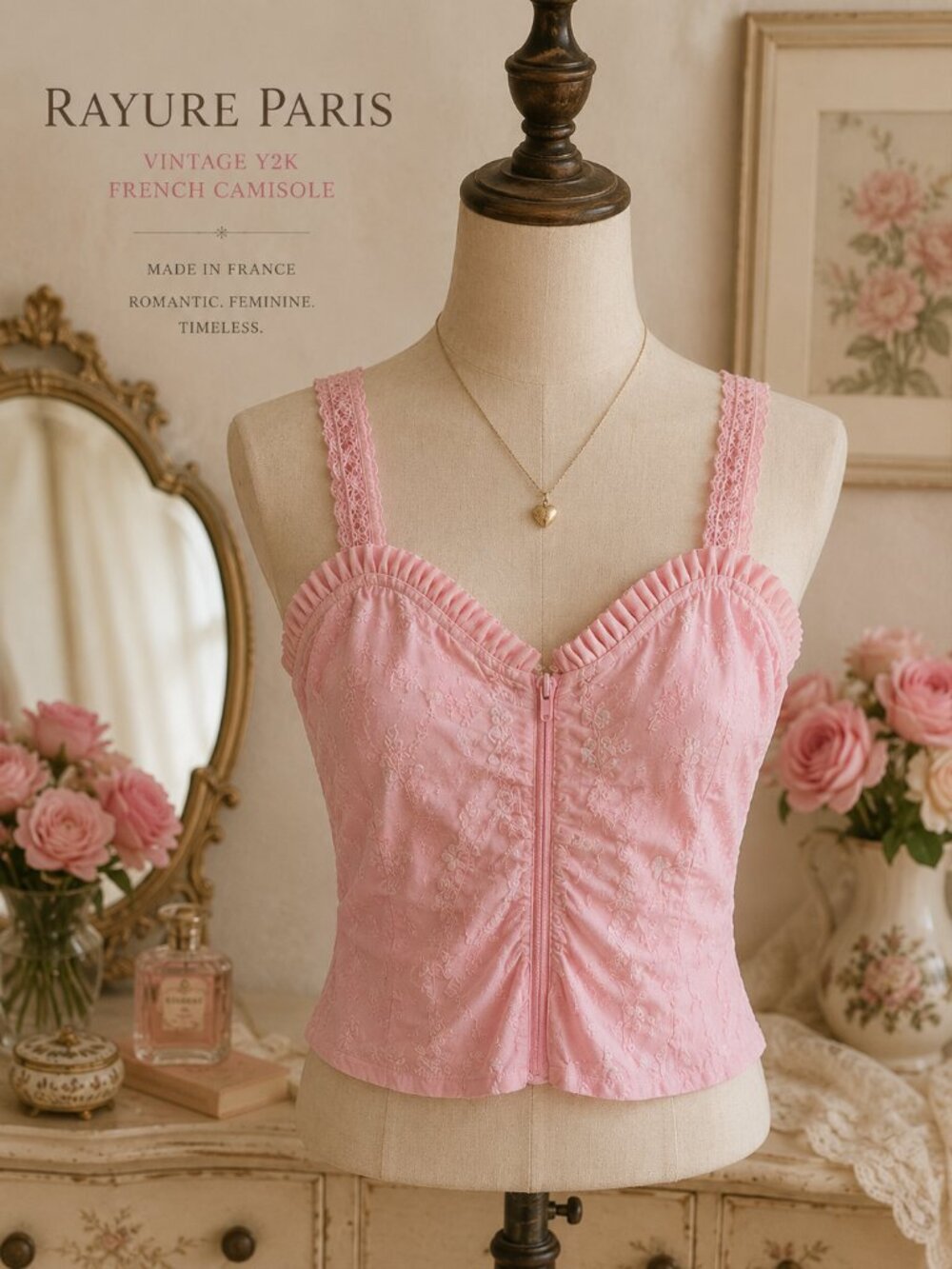 Vintage Rayure Paris Pink Textured Camisole Made in France Y2K Coquette Top